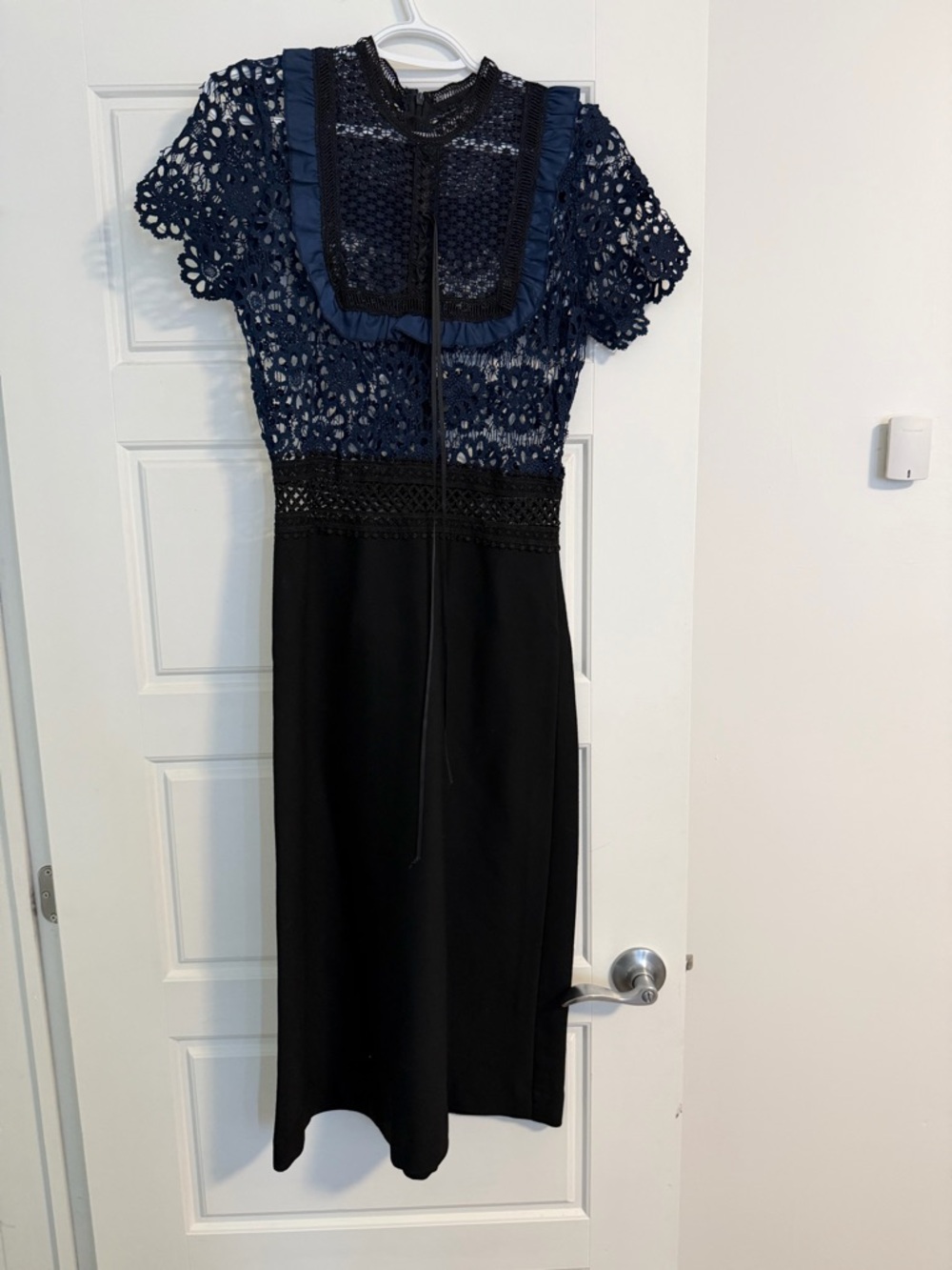 Navy Crochet Lace & Black Midi Dress